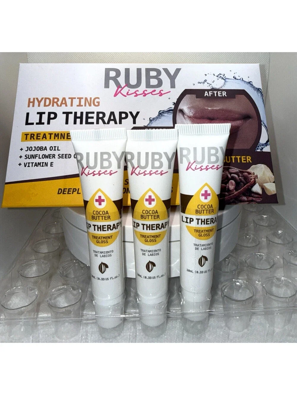 Ruby Kisses Cocoa Butter Hydrating Lip Therapy Treatment Gloss 3 Pack Clear New